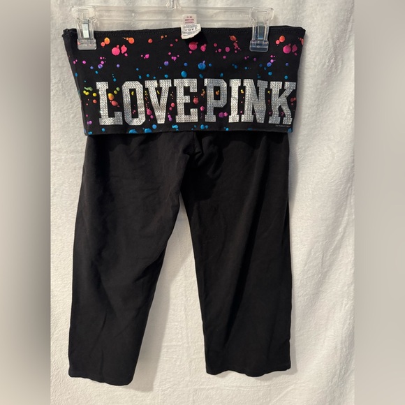 PINK Victoria's Secret Black Leggings with Colorful LOVE Design - Picture 2 of 5